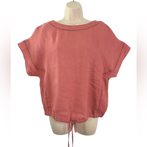 NWT Marc New York Andrew Marc 100% Linen Boxy Cedar Drawstring Cropped Top - Picture 1 of 12